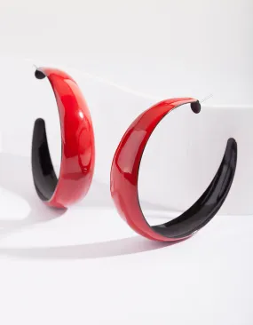 Red Black Enamel Hoop Earring
