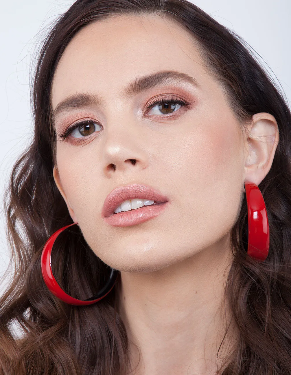 Red Black Enamel Hoop Earring