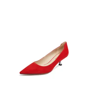 Red Suede Pointy Pumps