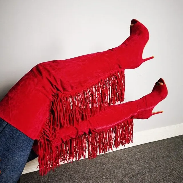 Red Tassel Over The Knee Boot