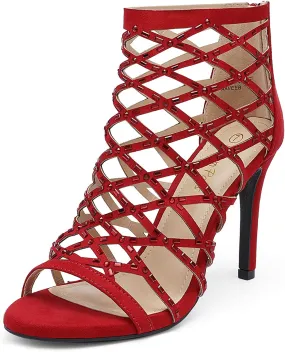 Red Womens Crisscross Strap Stiletto Sandals