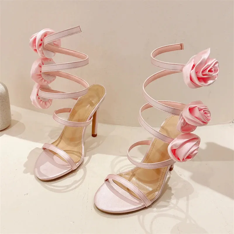 Silk Flower Ankle Strap High Heels