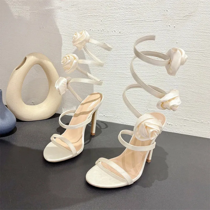Silk Flower Ankle Strap High Heels