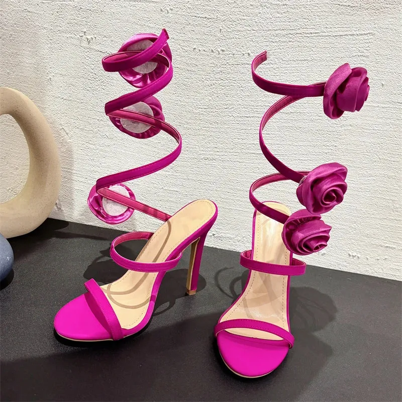 Silk Flower Ankle Strap High Heels