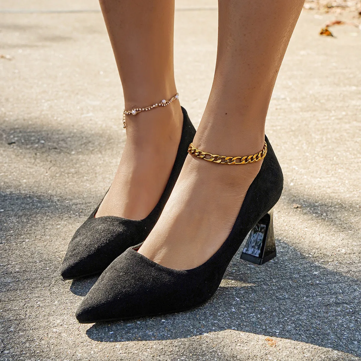 Sohiwoo woman formal Black Pointed Toe Chunky Heels Slip on Dress Pumps