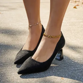 Sohiwoo woman formal Black Pointed Toe Chunky Heels Slip on Dress Pumps