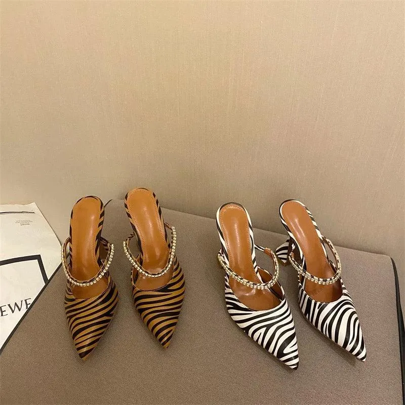 Striped Rhinestone Heels