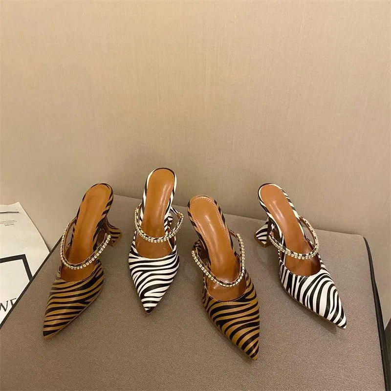 Striped Rhinestone Heels