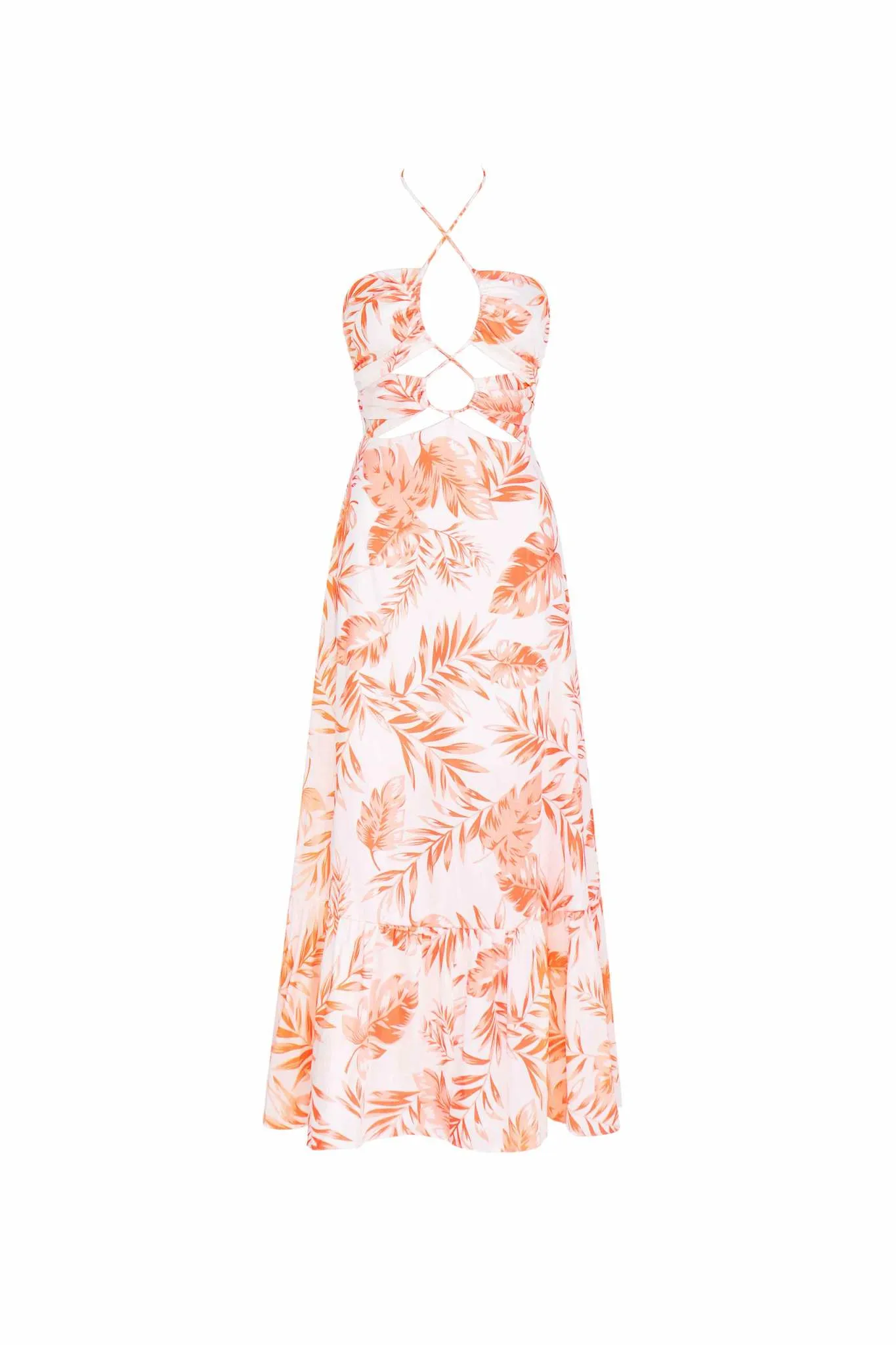 Talulah Orange Print Halter Neck Midi Dress