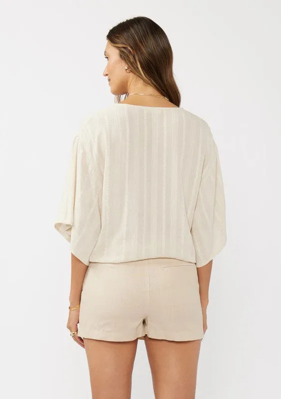 Waitlist 4/23 ♥ Eliza Kimono Sleeve Front Tie Jacquard Top Natural