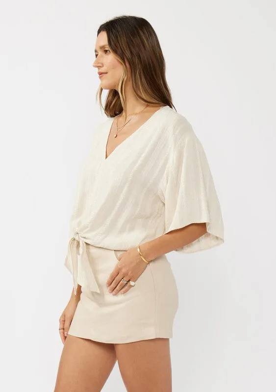 Waitlist 4/23 ♥ Eliza Kimono Sleeve Front Tie Jacquard Top Natural