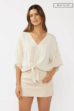 Waitlist 4/23 ♥ Eliza Kimono Sleeve Front Tie Jacquard Top Natural