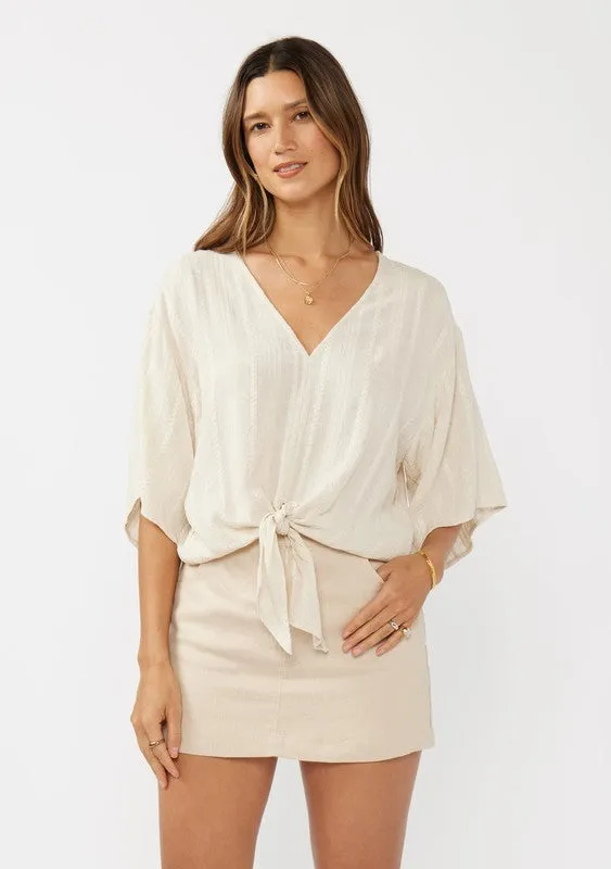 Waitlist 4/23 ♥ Eliza Kimono Sleeve Front Tie Jacquard Top Natural