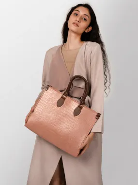 Women brown textured shoulder twin office bag