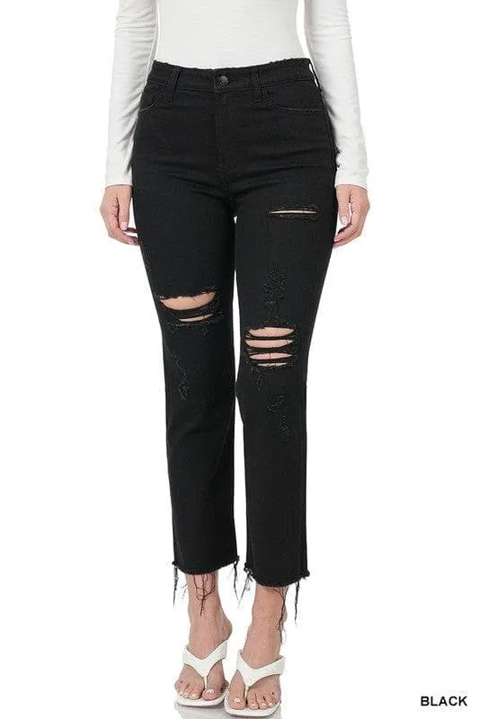 ZENANA Distressed Cropped Denim